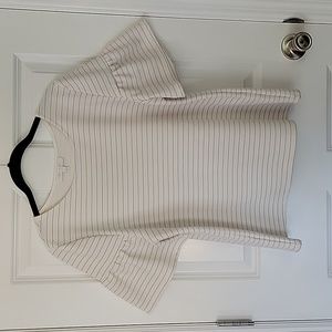 eri + ali Anthropologie Ivory striped textured flutter sleeve top - size L